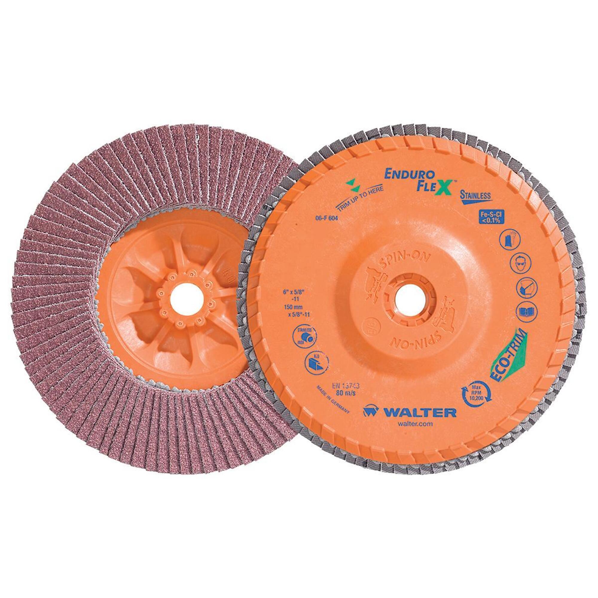 Walter Enduro-Flex Stainless Flap Discs — 6in., GR40, Spin-On, Ceramic, Pack of 10, Model# 06F604